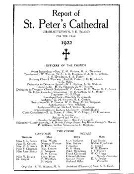 Report of St. Peter's Cathedral, Charlottetown, P.E. Island, for the Year 1922